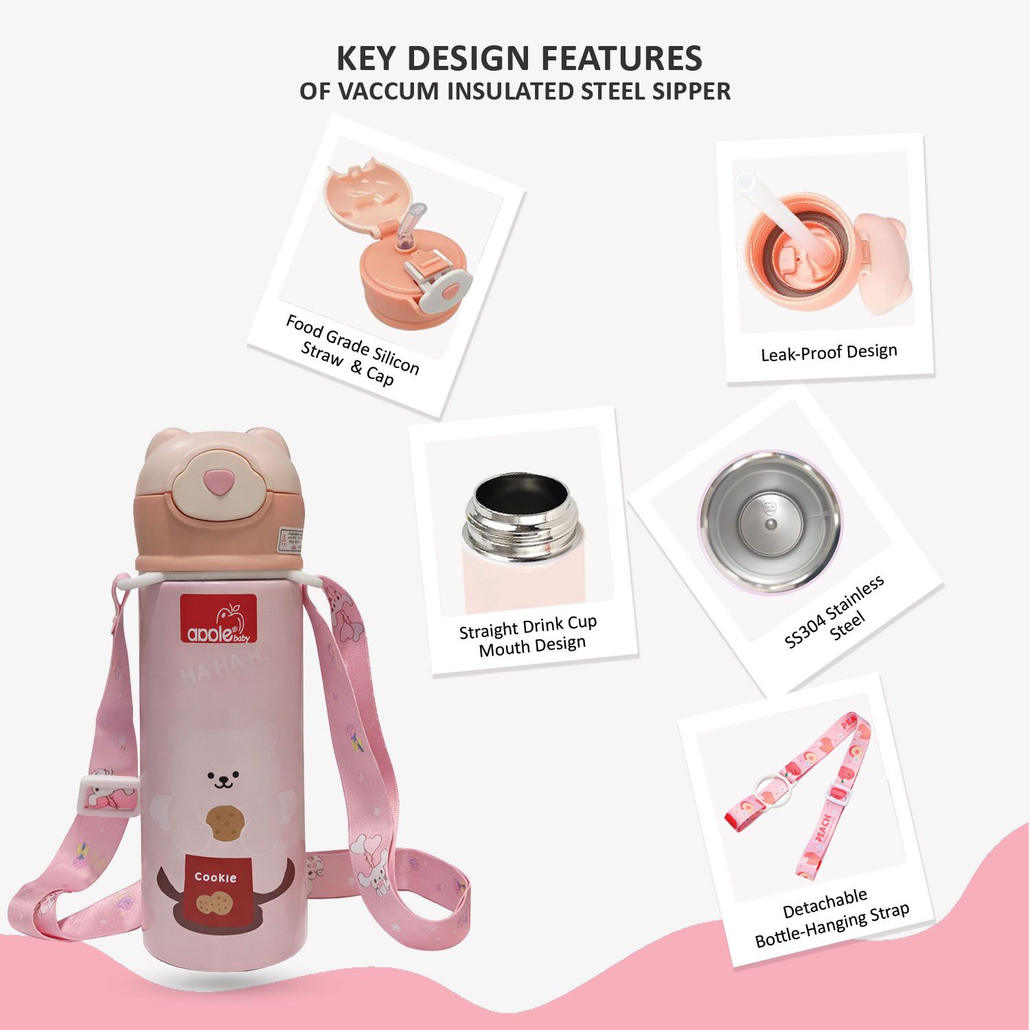 Insulated Steel Sipper 400ml Pink Details