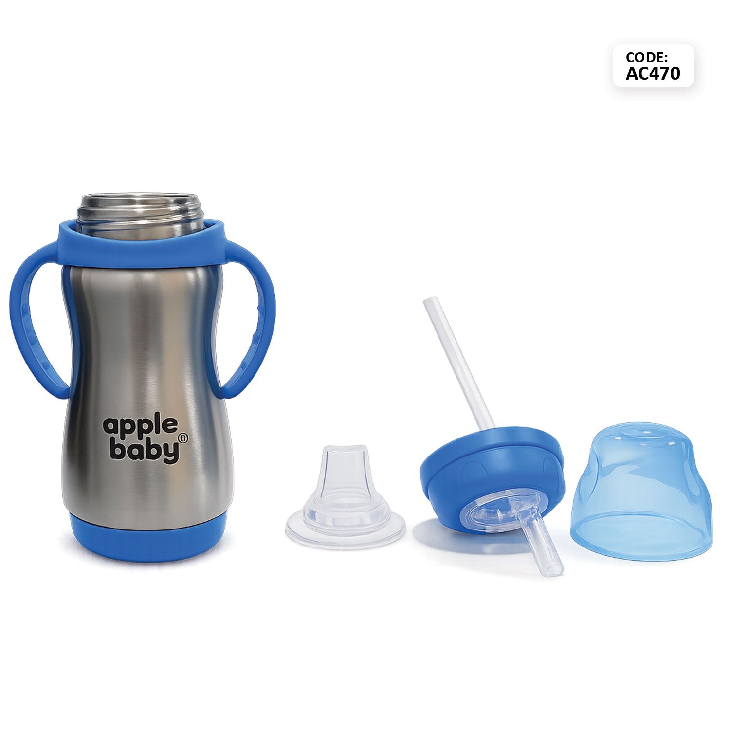 steel sipper with spout and straw 300ml blue parts