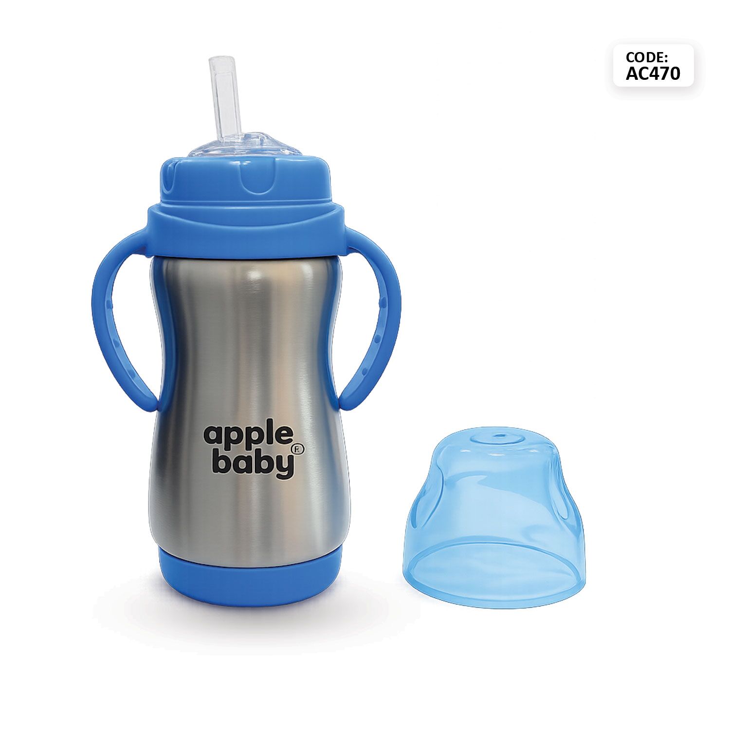 steel sipper with spout and straw 300ml blue