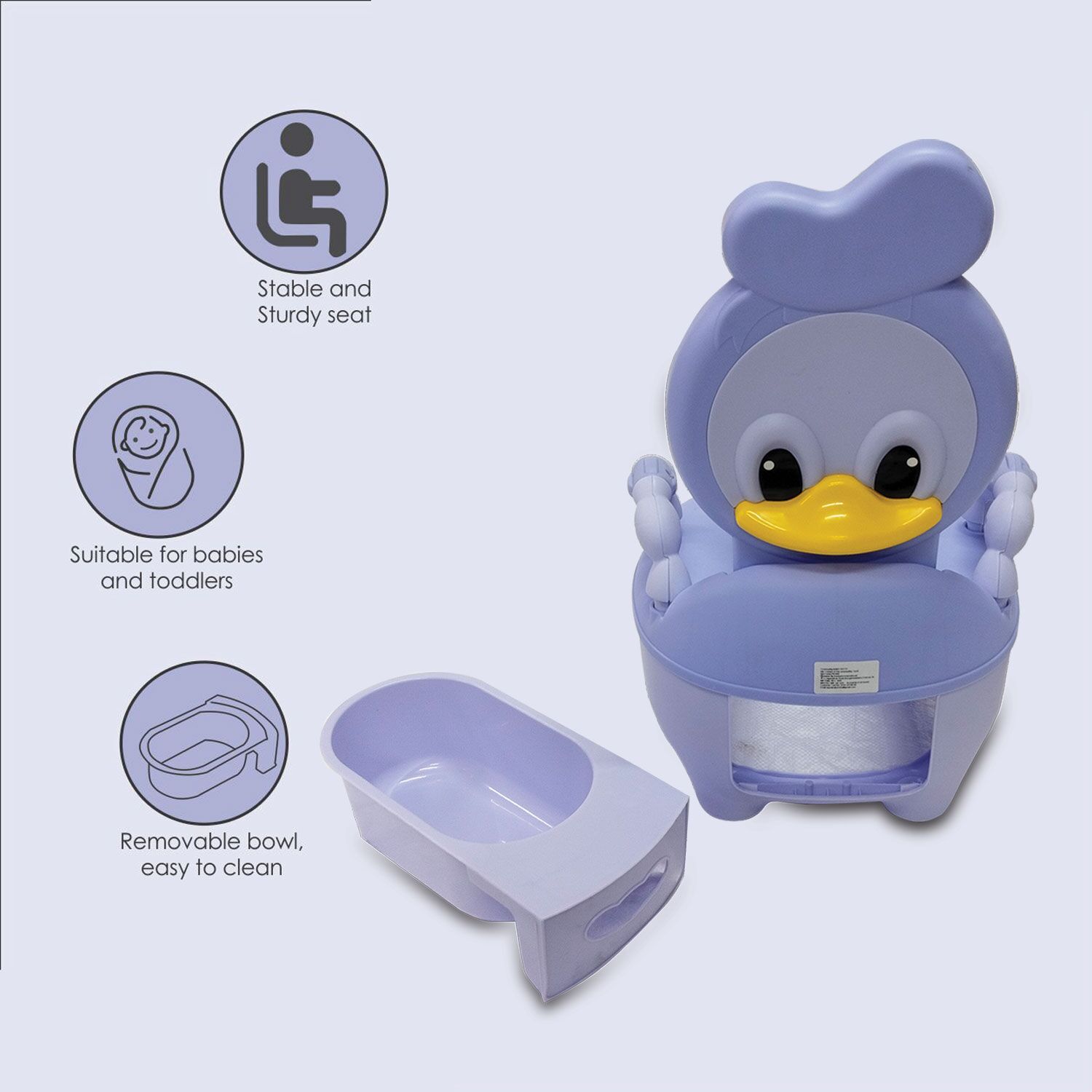 Duck Design Baby Potty Training Seat blue details