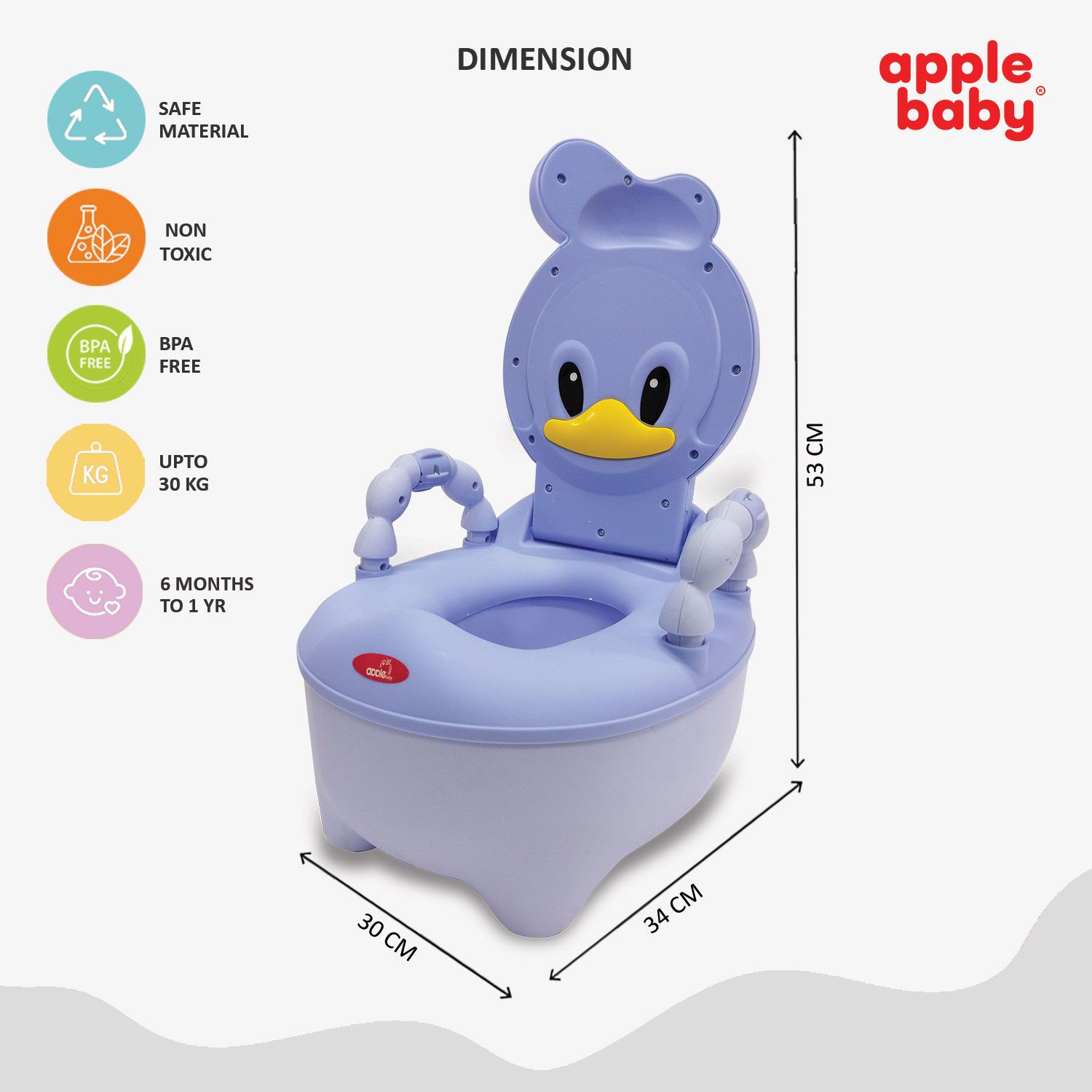 Duck Design Baby Potty Training Seat blue dimension
